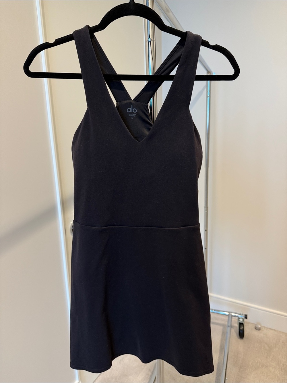 ALO Yoga Black V-Neck Cross-Back Mini Dress